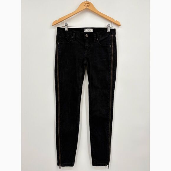 Free People Levon Skinny Jeans with Zipper Sides in Washed Black, Size 26, Punk - Picture 1 of 9